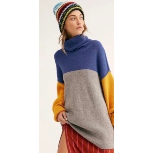 FREE PEOPLE Softly Structured Colorblock Sweater Turtleneck Pullover Knit Medium - Picture 12 of 16